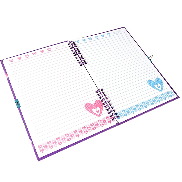 Подарочный блокнот 55 л., "Кружевная бабочка" 18,5х27 см, замочек, фиолетовый