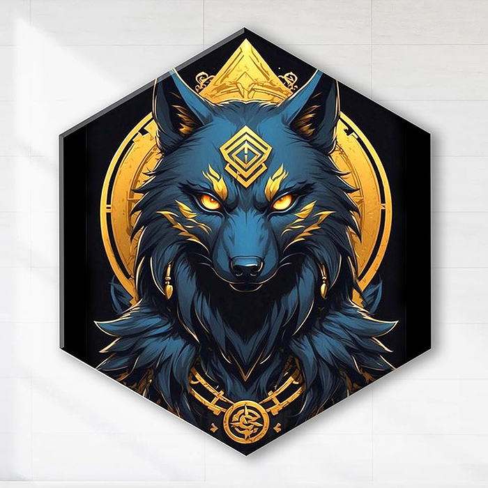 Картина по номерам 37х32 "Тотемное животное. Волк" Гексагон чёрный холст. Поталь (13 цветов)