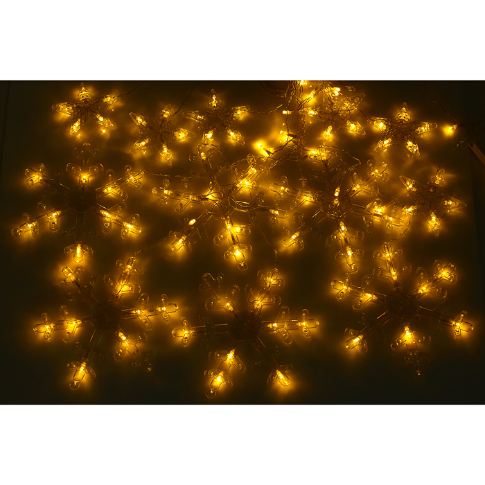 Фото к товару Электрогирлянда-занавес светодиодная "Снежинки", теплый Электрогирлянда-занавес светодиодная "Снежинки", теплый