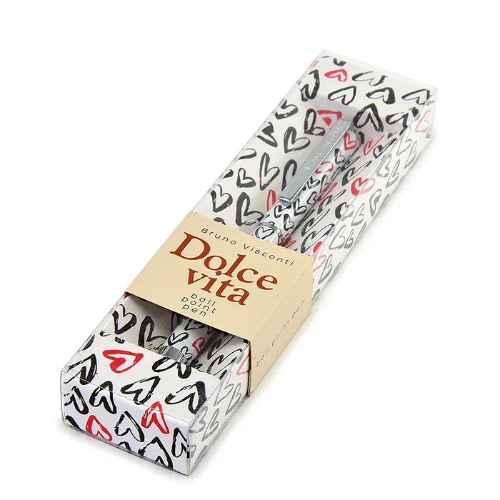 Ручка шариковая "Dolce vita. Сердечки. Красные и черные" металлический корпус 0,7 мм, синяя