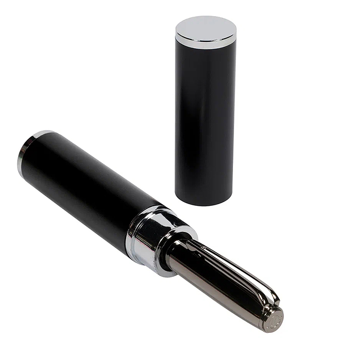 Ручка "Napoli" в тубусе круглой формы, 1,0 мм, синяя (корпус синий и ворон ст, футляр черный)