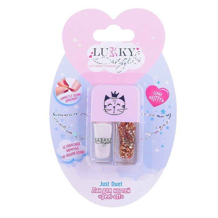 Двойные лаки для ногтей Lukky Angel Just Duet кол-я Kitty, зефирно-перламутровый и золотой с блестк