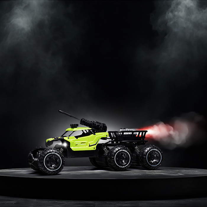 Машина BT0058-1 "Погоня за монстрами" зелёный, свет, дым, стрельба р/у, 27 MHz, в коробке