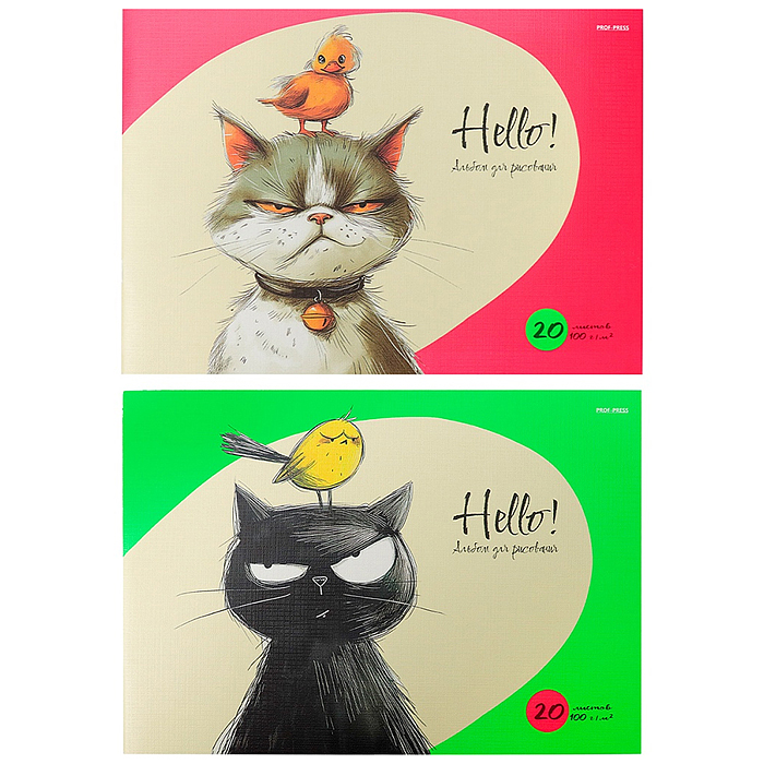 Альбом для рисования А4 20л. "Котики с птичками"