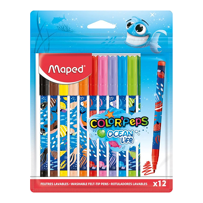Фломастеры 12 шт. декорированные "Color'peps ocean life", суперсмываемые