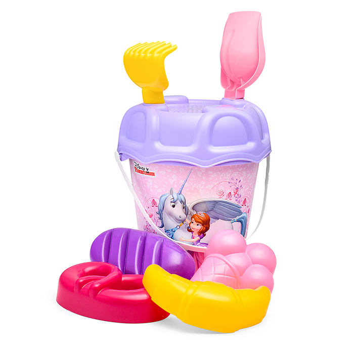 Набор Disney «София Прекрасная» №2: ведро большое с наклейкой, ситечко большое №3, лопата №6, грабли