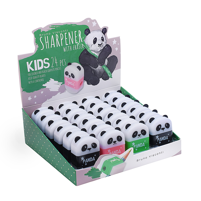 Точилка с контейнером и ластиком "FunGraphix. Панда", 3 цвета