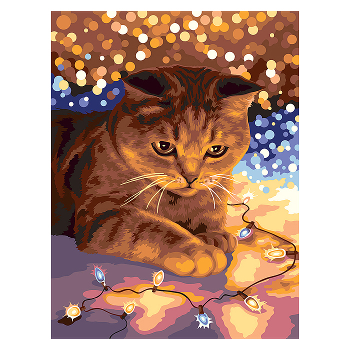 Набор для раскрашивания по номерам 40х30 "Котик с огоньками" (со светодиодами) 