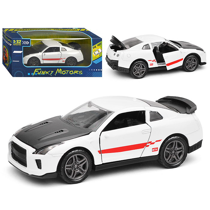 Белая инерционная машинка Спорткар с дизайном die-cast,1:32, открывающиеся двери 