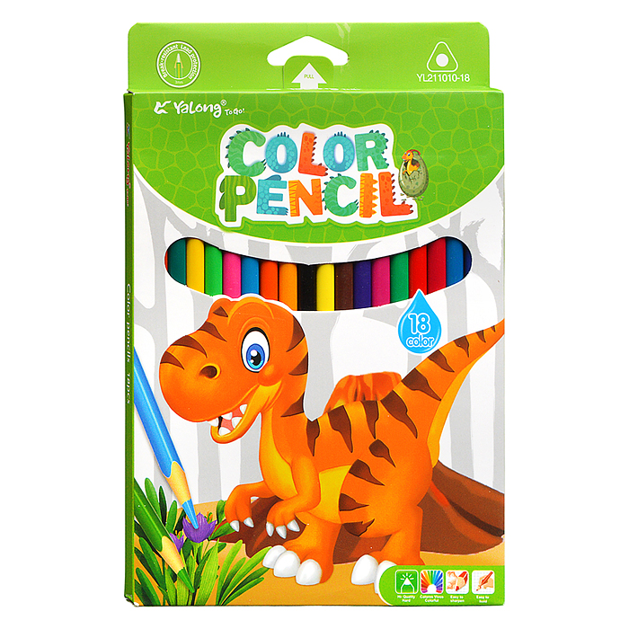Карандаши цветные 18 цв.,"Динозаврики", пластиковые, заточенные, трехгранные, грифель3.0мм