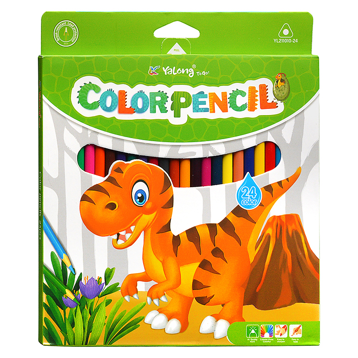 Карандаши цветные 24 цв., "Динозаврики", пластиковые, заточенные, трехгранные, грифель3.0мм
