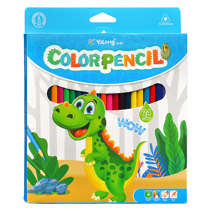 Карандаши цветные 24 цв., "Динозаврики", пластиковые, заточенные, трехгранные, грифель3.0мм