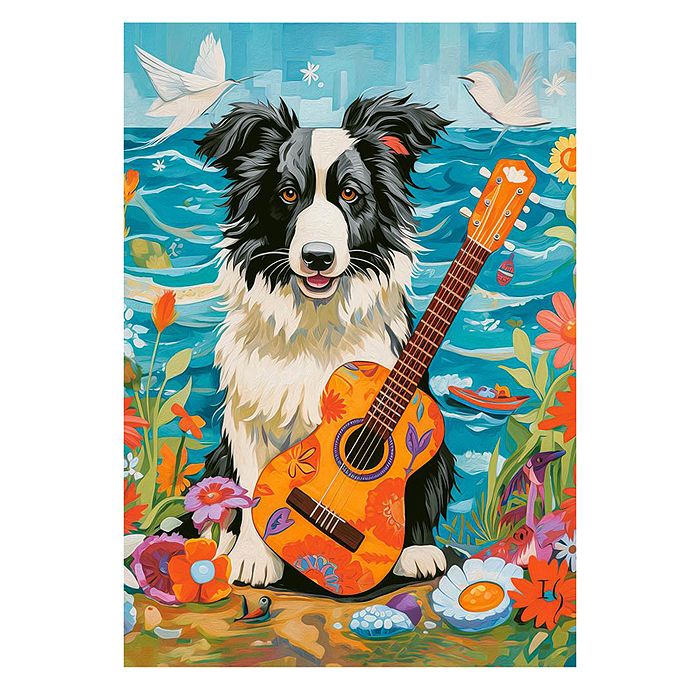 Пазлы 500 "Колли, гитара и море"