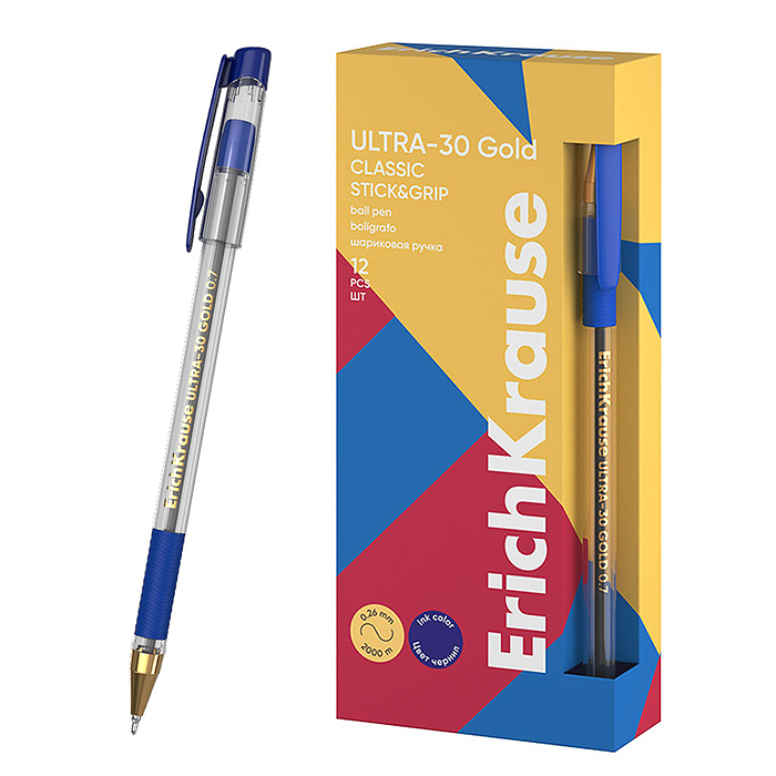 Ручка шариковая ULTRA-30 Gold Stick&Grip Classic 0.7, Super Glide Technology, цвет чернил синий