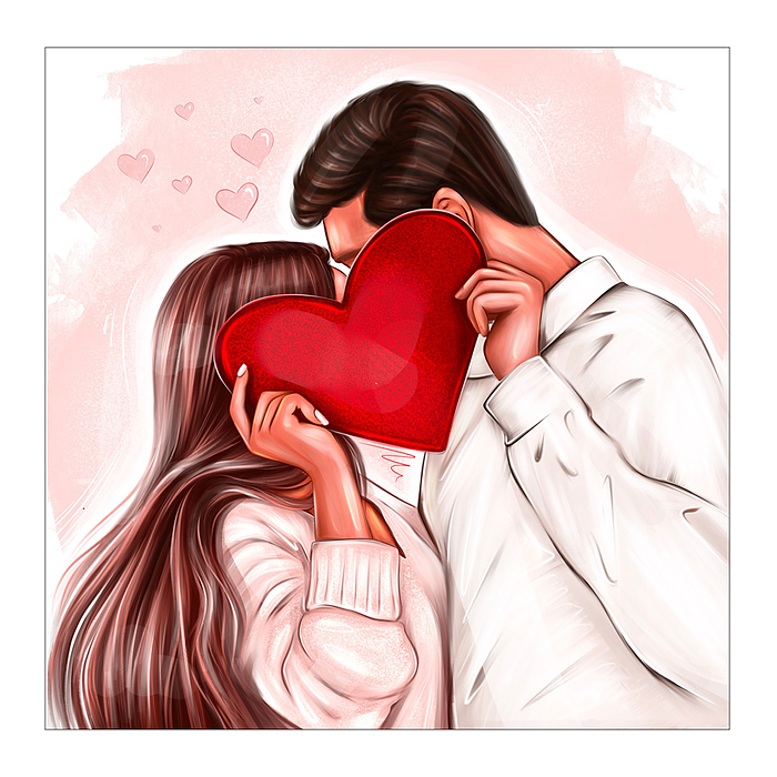 Холст с красками 40х40 по номерам "Рисунок влюблённых" (30 цв.) 