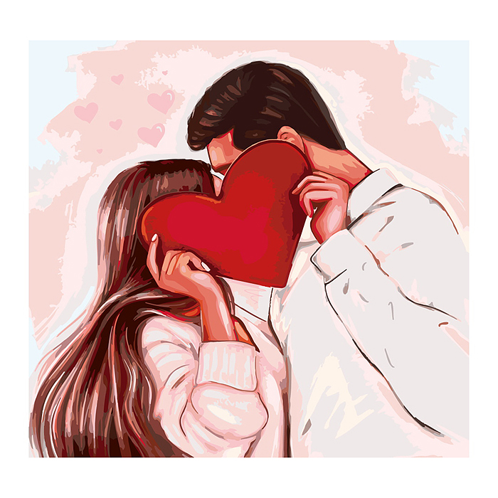 Холст с красками 40х40 по номерам "Рисунок влюблённых" (30 цв.) 