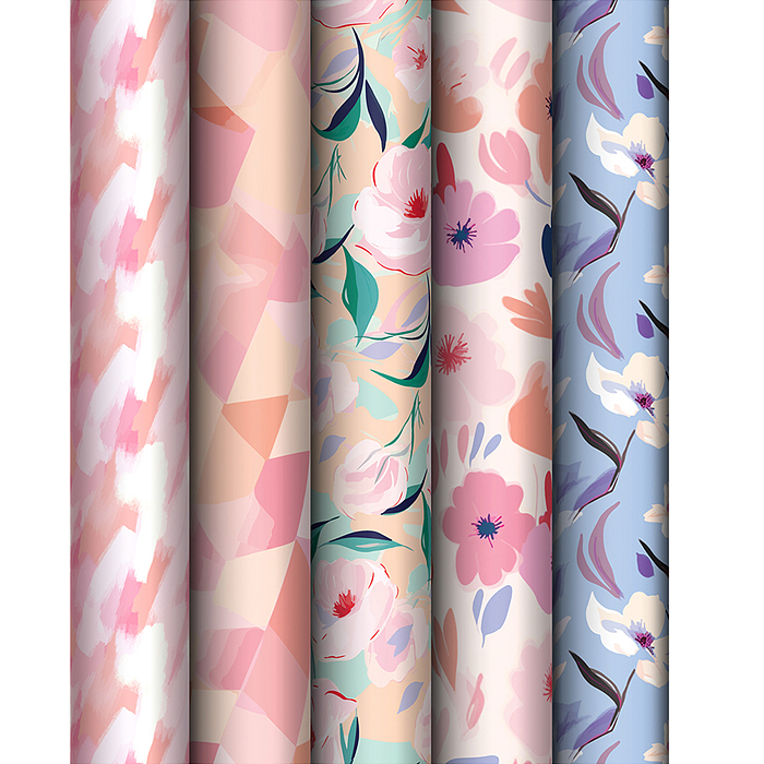 Упаковочная бумага "Floral mood", глянц. 70*100см, 80 г/м2, ассорти, 5 дизайнов