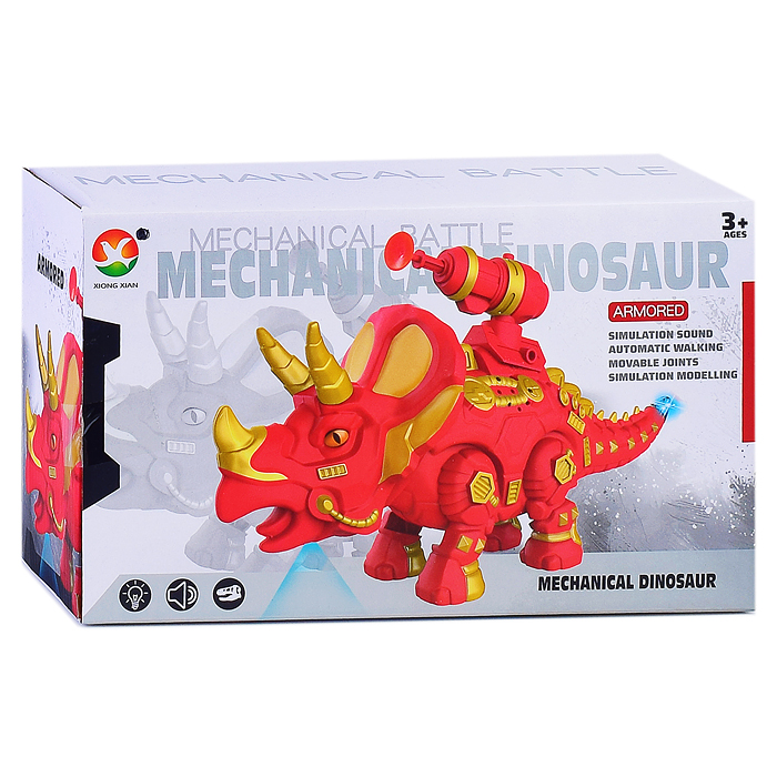 Динозавр 666-44A "Трицератопс" стреляет присосками, на батарейках, в ассортименте, в коробке