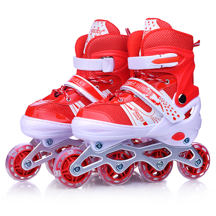 Фото к товару Ролики детские, размер M, красные (со шлемом и защитным снаряжением) Ролики детские, размер M, красные (со шлемом и защитным снаряжением)