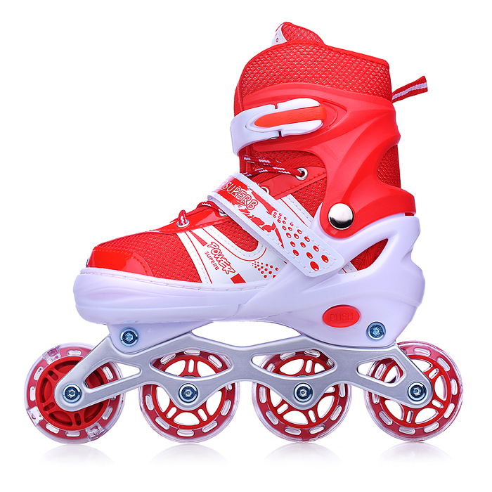 Фото к товару Ролики детские, размер M, красные (со шлемом и защитным снаряжением) Ролики детские, размер M, красные (со шлемом и защитным снаряжением)