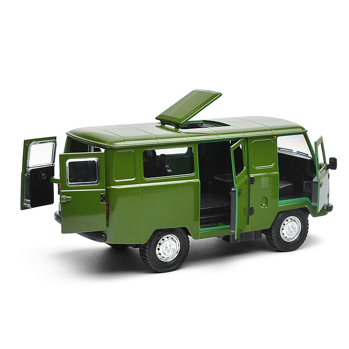 Машина металл UAZ УАЗ 452, 18,5 см, (свет-звук, двер. люк, баг,зеленый) инерц., в коробке