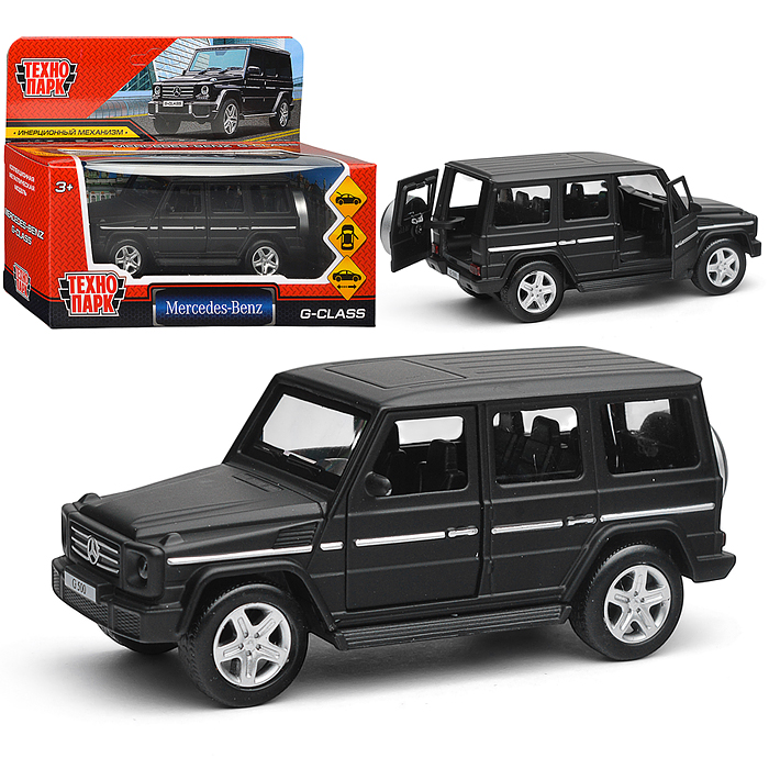 Машина металл Mercedes-Benz G-Class матовый 12 см, (двер, багаж, черный) инерц., в коробке