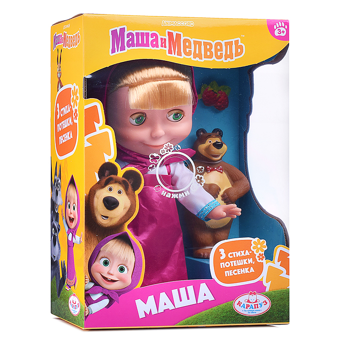 Кукла Маша 25см, "Маша и Медведь" озвуч, медведь, коробка