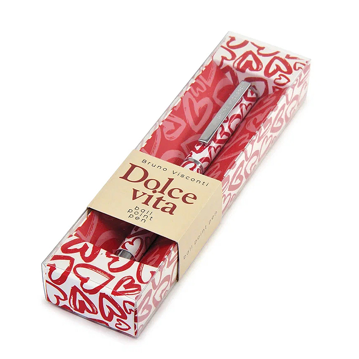 Ручка "Dolce vita. Сердечки. Красные" шариковая, металлический корпус, 0,7 мм, синяя