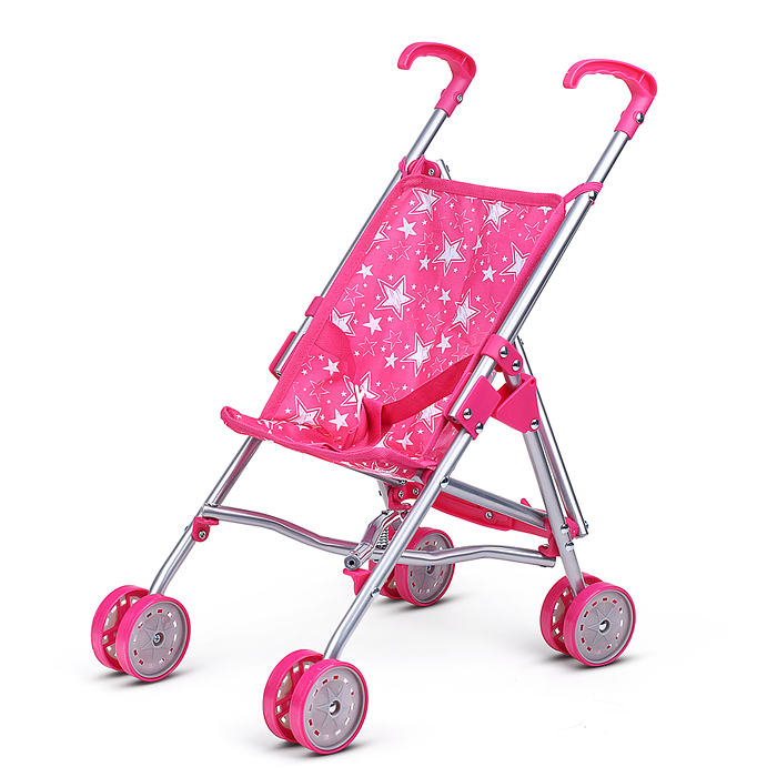 Коляска для кукол 9002 5 в1 принт: звезды на розовом