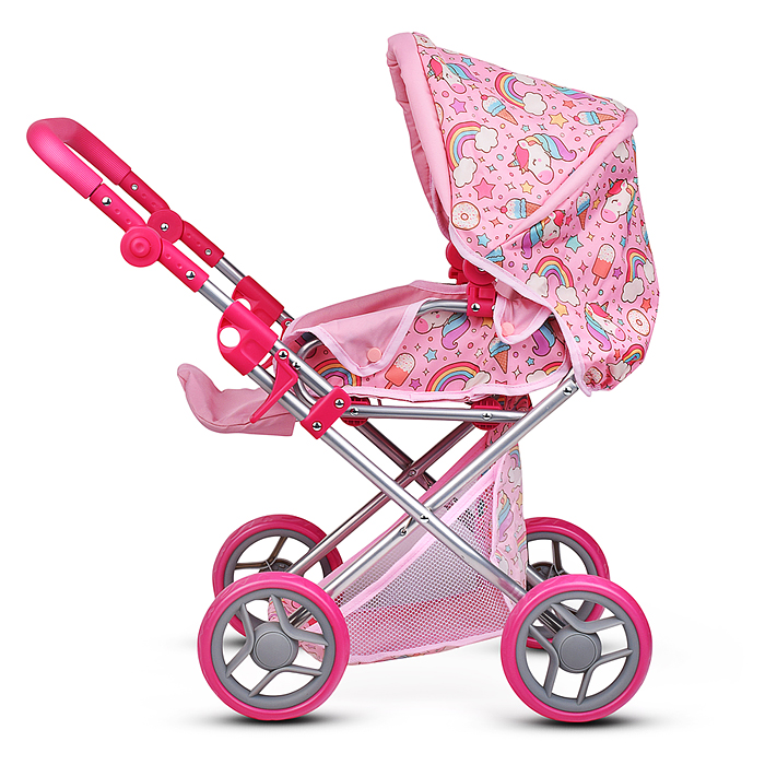 Коляска для кукол 9346 металлическая, складная, с сумкой-переноской, корзиной и складным козырьком