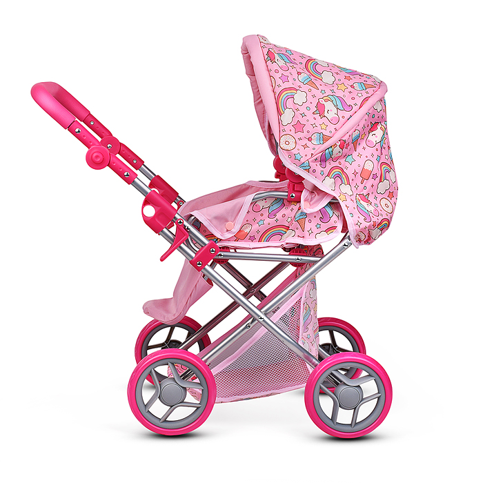 Коляска для кукол 9346 металлическая, складная, с сумкой-переноской, корзиной и складным козырьком