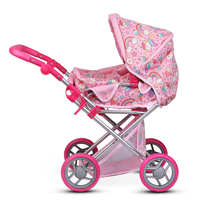 Коляска для кукол 9346 металлическая, складная, с сумкой-переноской, корзиной и складным козырьком