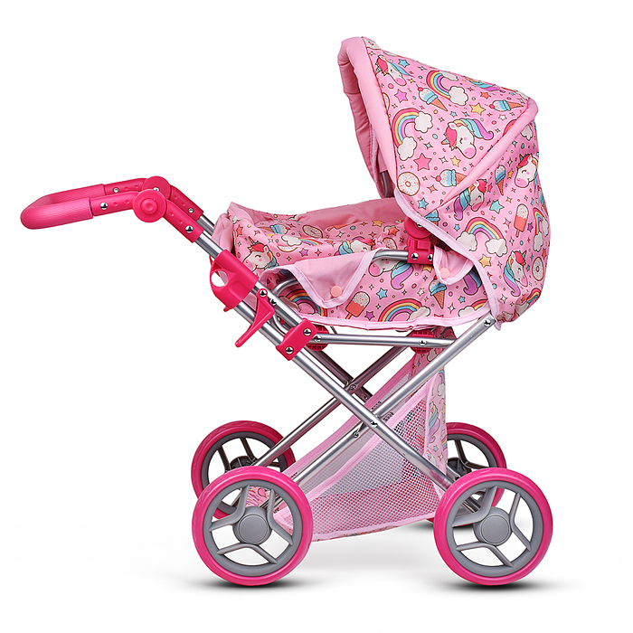Коляска для кукол 9346 металлическая, складная, с сумкой-переноской, корзиной и складным козырьком