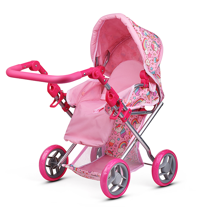 Коляска для кукол 9346 металлическая, складная, с сумкой-переноской, корзиной и складным козырьком