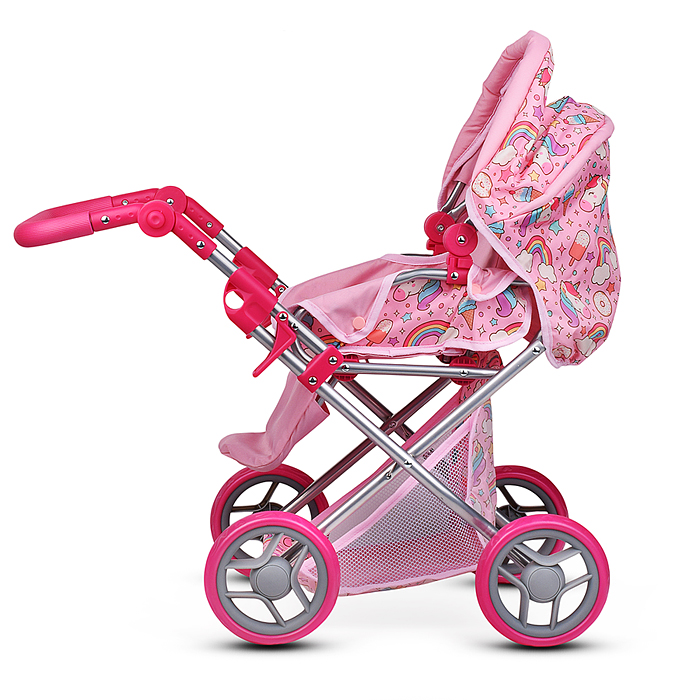 Коляска для кукол 9346 металлическая, складная, с сумкой-переноской, корзиной и складным козырьком