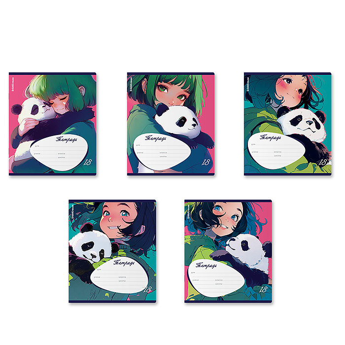 Тетрадь 18л. линейка "Panda Hugs"