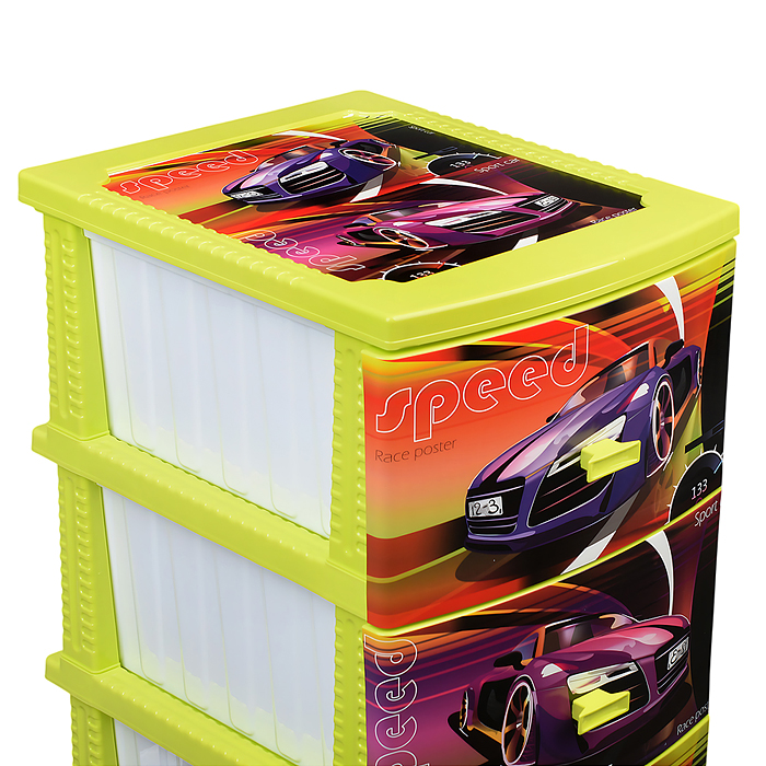 Комод "Декор" "Спорткар" (монорисунок) 4 секции лимонный