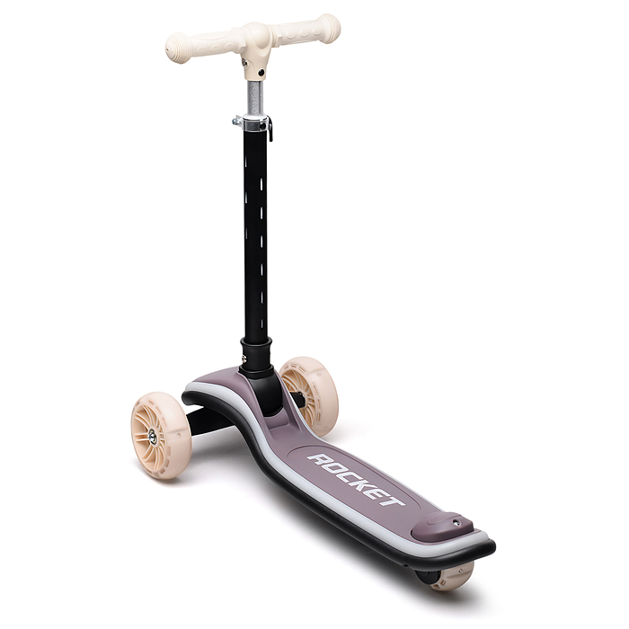 Самокат трёхколёсный R0200 ROCKET светящиеся колеса PU, дека, рулевая стойка, цвет серый