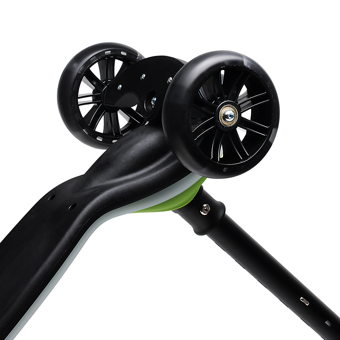 Самокат трёхколёсный R0200 ROCKET светящиеся колеса PU, дека, рулевая стойка, цвет черно-зеленый