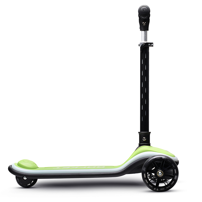 Самокат трёхколёсный R0200 ROCKET светящиеся колеса PU, дека, рулевая стойка, цвет черно-зеленый