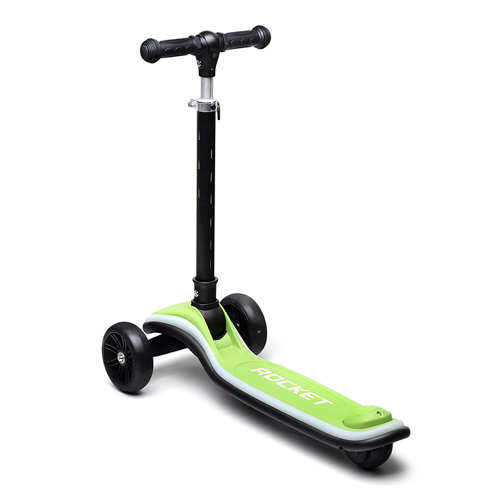 Самокат трёхколёсный R0200 ROCKET светящиеся колеса PU, дека, рулевая стойка, цвет черно-зеленый