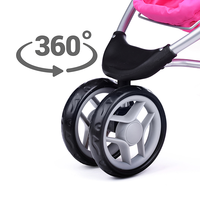 Коляска-трансформер 9665C для кукол, металлическая, регулируемая ручка, с корзиной, розовый зигзаг