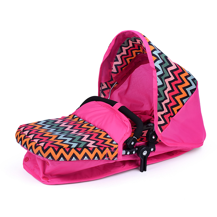 Коляска-трансформер 9665C для кукол, металлическая, регулируемая ручка, с корзиной, розовый зигзаг