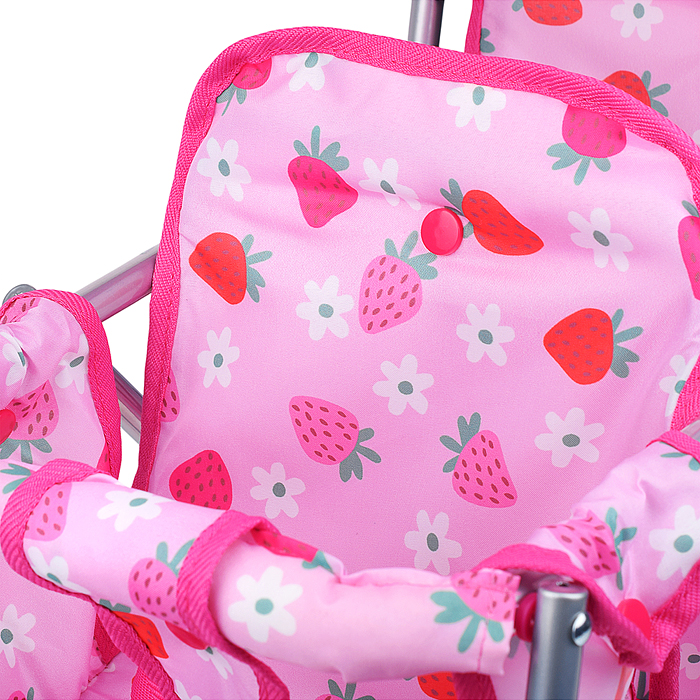 Коляска для кукол 9343B для двойни, металлическая, складная, цвет клубнички на розовом