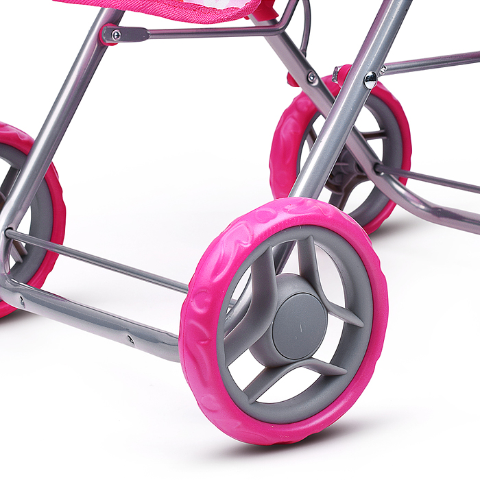 Коляска для кукол 9343B для двойни, металлическая, складная, цвет клубнички на розовом