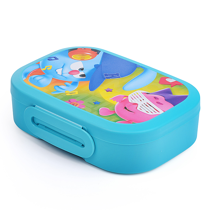 Набор: Ланч-бокс 0,98л и стакан детский с крышкой, петлей и декором "Смешарики" 0,4л (Голубой)
