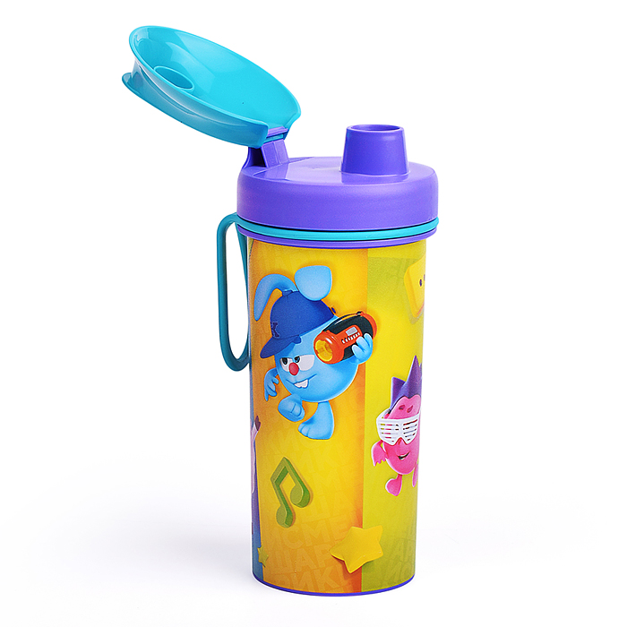 Набор: Ланч-бокс 0,98л и стакан детский с крышкой, петлей и декором "Смешарики" 0,4л (Голубой)