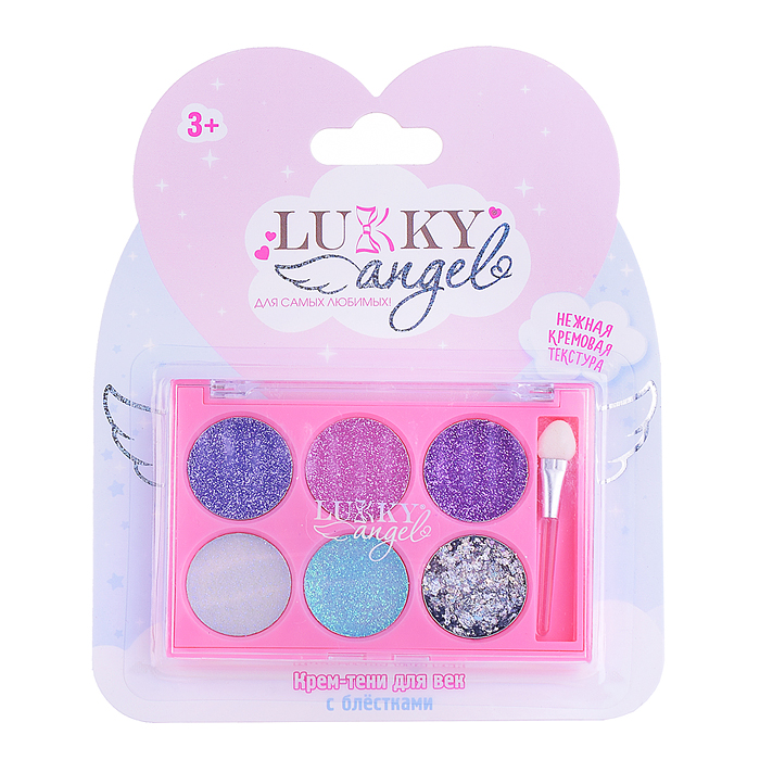Крем-тени для век Lukky Angel с блёстками,с аппликатором, 6 цв.(фиолетовый, розовый, сиреневый,белый