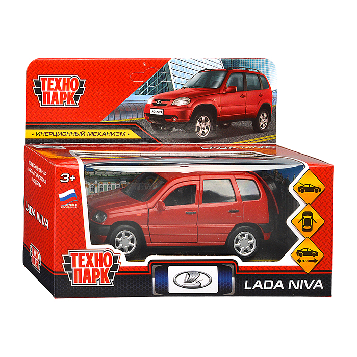Машина металл LADA NIVA 12 см, (двери, багаж, красный)инерц., в коробке