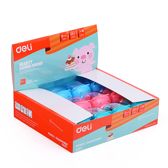 Точилка для карандашей ручная "Piggy" 1 отверстие пластик ассорти дисплей